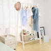 Floor Stand Garment Rail Wooden Clothes Hanging Display Rack With Shelf Bedroom