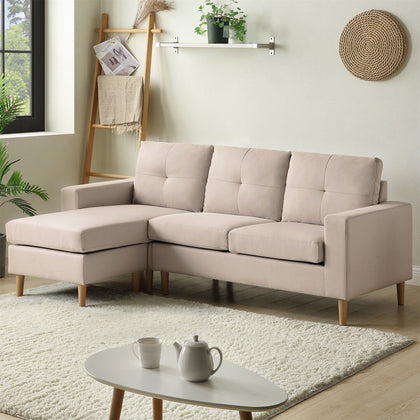 3 Seater Sofa Corner Sofa Modern Fabric Upholstered Sofa Couch w/ Footrest Beige