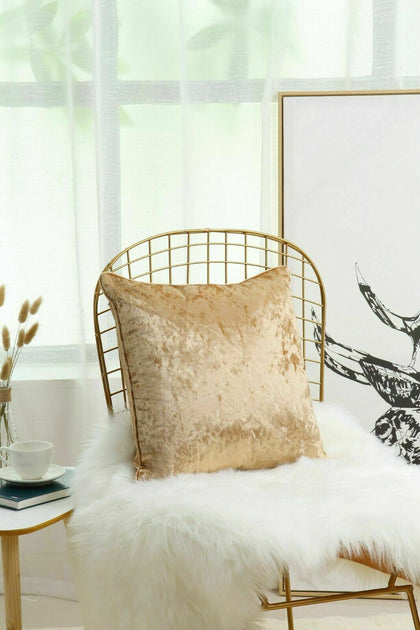 New Plain Luxury Crushed Velvet Cushion Cover With Piped Edges 45 x 45 cm Gold