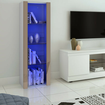Modern Tall Display Cabinet Cupboard Sideboard with RGB LED Lights Living Room