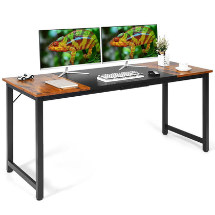 Wooden Computer Desk Industrial Writing Workstation PC Laptop Table Metal Frame