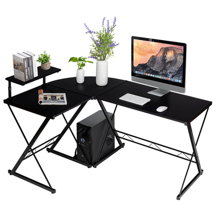 L-Shaped Corner Computer Desk PC Table Workstation W/ Monitor Stand & Host Tray