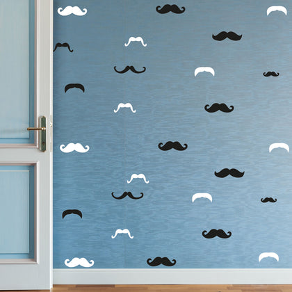 Black & White Moustaches Pattern Self Adhesive Wall Stickers Living Room Deco