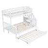 3ft & 4ft6 Kids Wooden Bunk Beds with Stairs and Pull Out Trundle Bed Frame HT