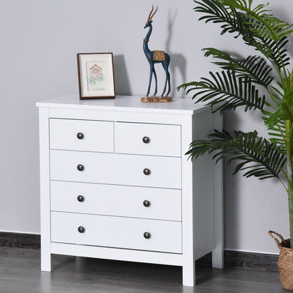 Bedroom Home 5 Chest Of Drawers w/ Feet & Handles White