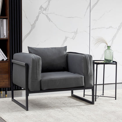 Faux Leather Sofa Upholstered Armchair with Thick Cushion Living Room Grey New