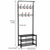 Metal Hat & Coat Stand Clothes Shoe Rack Rail Hanger 14 Hooks Shelf Black