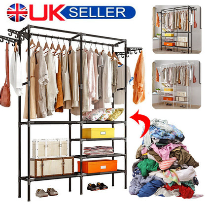 Large Clothes Rail Hanging Coat Stand Shoe Rack Shelf Storage Wardrobe Organizer