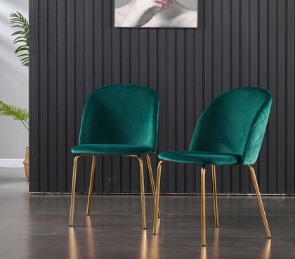 2X Morden Velvet Fabric Dining Chairs Metal Brass Legs Kitchen Padded Seat Green