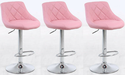 Set of 3 BABY PINK MADRID Bar Stools Chairs Breakfast Chairs Swivel Gas Lift