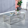 Modern Coffee Table Tempered Glass Top Sliver Chrome Base Living Room Furnitures