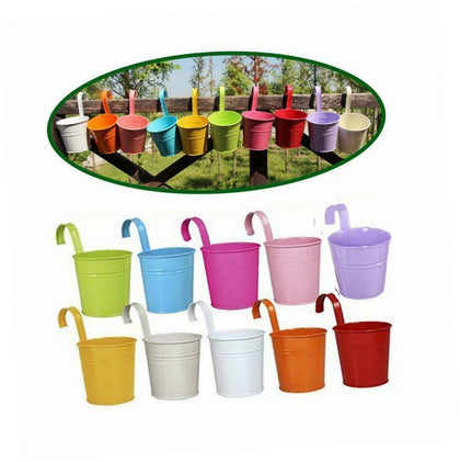 10 Pcs/Set Hanging Metal Flower Bucket Plant Pot Home Decor Garden Fence Balcony