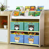 Children Toy Storage Unit with 4 Fabric Removable 3 Tier Kids Bookshelf Wooden