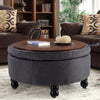 Linen Chesterfield Coffee Table Footstool Round Deep Button Storage Ottoman Seat