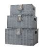 Grey Set of 3 Resin Wicker Woven Storage Baskets Hamper Box With Lid Lock