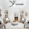 Sliver Metal LED Ceiling Fan Light 3 Dimmable Color Remote Control Bedroom Decor
