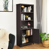 Wooden Tall Bookcase 3-Tier Shelving Storage Cabinet 2 Doors Display Organizer