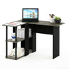 L-Shape Desk with Bookshelf, French Oak Grey/Black