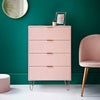Modern Loft Studio 4 Drawer Chest Gold Metal Legs &Handles Embossed Drawer BLUSH