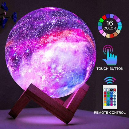 16 Colors LED USB Star Galaxy Moon Lamp w/ Stand Remote 3D Bedroom Night Light