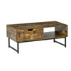 Coffee Table Wood Finish Metal Frame Sofa Table with Drawer & Shelf Brown