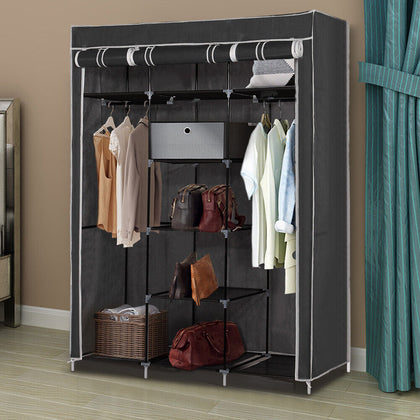 FABRIC LARGE CANVAS WARDROBE HANGING RAIL SHELVING CLOTHES STORAGE CUPBOARD