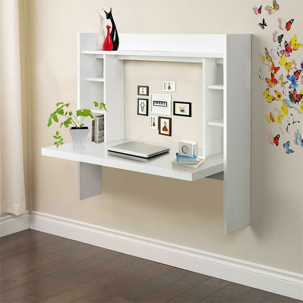 Floating Wall Mounted Desk Home Office Computer Table w/Storage Shelves New