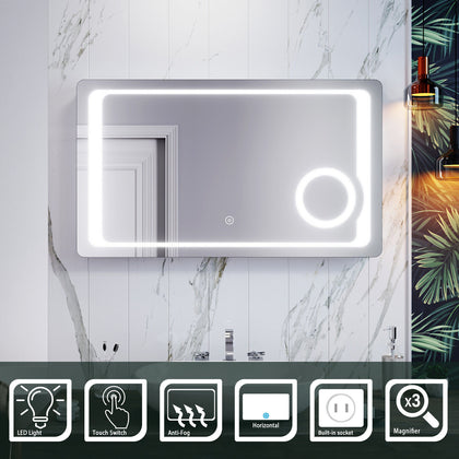 Large LED Bathroom Mirror With Lights Demister Socket 3X Magnifying 1000x600mm