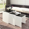 Nest of Table Set of 3 Black Glass Top White Wood Frame Living Room Coffee Table