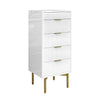 Tall Narrow White High Gloss Chest of 5 Drawers with Mirror - Valencia VLC009A