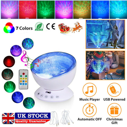 UK Calming Autism Sensory LED Light Projector Relax Ocean Night Music Projection