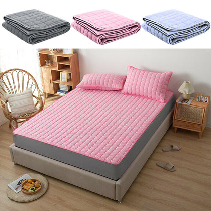 Soft Cotton Quilted Sheet Mat Bed Pad Plain for Mattress Single/Double/King Size
