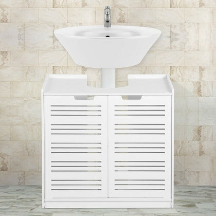 White Under Sink Cabinet Cupboard Unit Storage Shelves Bathroom Stand w/ 2 Doors