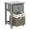New Grey Bedroom Bedside Table Unit Cabinet Nightstand Wicker Storage Wooden UK