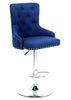 Blue Bar stools, 2 X Blue Linen Button Detail Premium Monteray swivel Barstools (BLUE)
