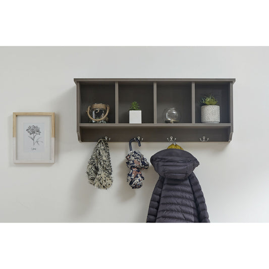 Grey Wall Mounted Cabinet Coat Hooks Wall Hanging Storage Unit Kempton