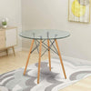 Modern Round Tempered Glass Kitchen Table with Solid Wood Leg & Metal Frame 80cm