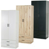 Tall Wooden 2 Door Wardrobe With 2 Drawers Bedroom Storage Hanging Bar Clothes
