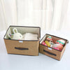 2 Pcs Folding Beige Cloth Basket Fabric Storage Box With Lid Home Organizer