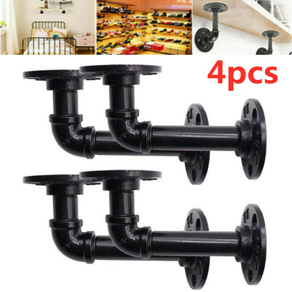 4PCS Pipe Shelf Brackets Industrial Iron Rustic Shelves Wall Floating Supports