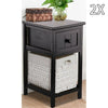 A Pair of Wooden Bedside Tables Night Stand Cabinet Storage Drawer Wicker Basket