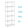 Mondeer 6 Tier Metal Storage Rack with 8 Hooks Height Adjustable Kitchen Silver