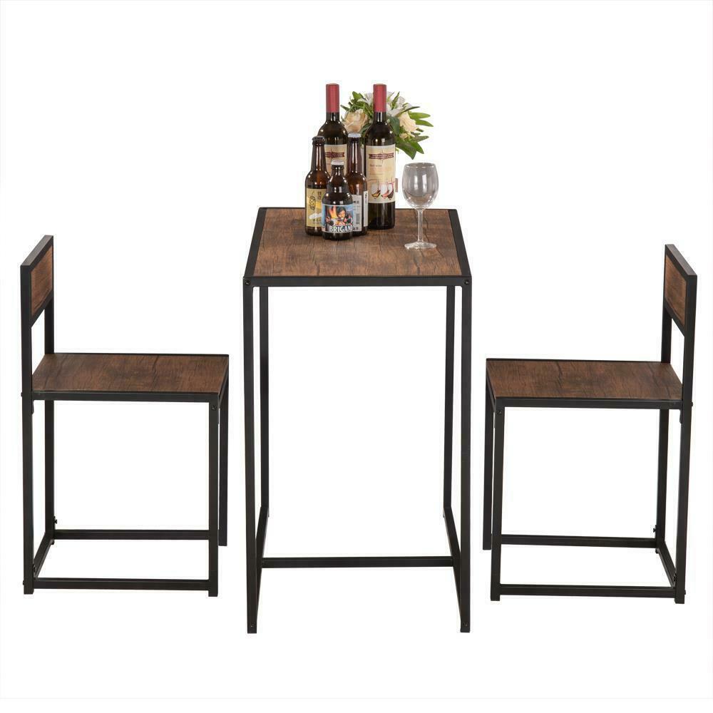 Small Dining Table and 2 Chairs Kitchen Breakfast Table Industrial Modern Set