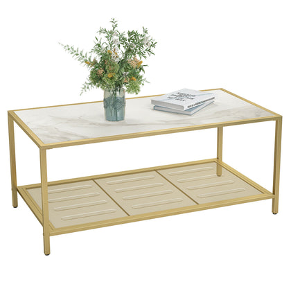 Coffee Tea Table with Storage, with Tempered Glass Top Shelf Cocktail Table Gold