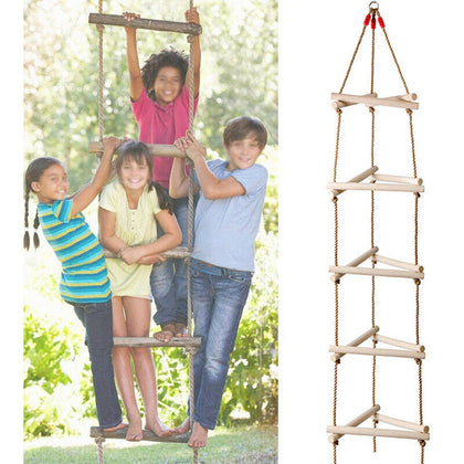 Toddler Kids in/Outdoor Wooden Climbing Frame Rope Ladder Triangle Swing Trapeze