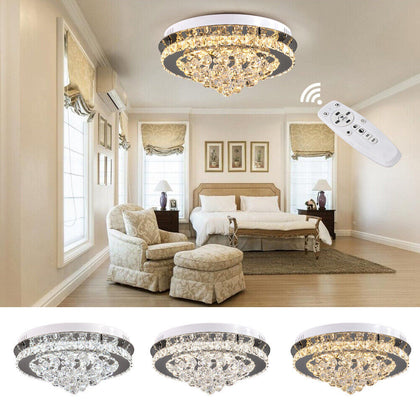40cm Flush Mount Modern Round LED Ceiling Chandelier Crystal Light Lamp Pendant