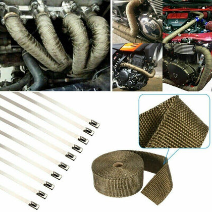 10m Titanium Exhaust Heat Wrap Manifold Downpipe High Temp Bandage Tape Roll UK