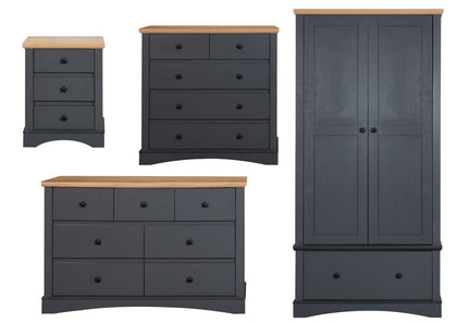 Carden Bedroom Dark Grey Bedside Cabinet 2 Door Wardrobe 7 3+2 Chest of Drawers