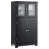 Bathroom Floor Cabinet Freestanding Storage Cupboard W/ 2 Tempered Glass Doors