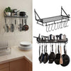 Kitchen Iron Shelf Utensil Hanging Pot Rack Saucepan Pan Organiser+10Hanger Hook